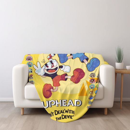 Personalized Cuphead Blanket, Custom Name Blanket, Cuphead Christmas Blanket