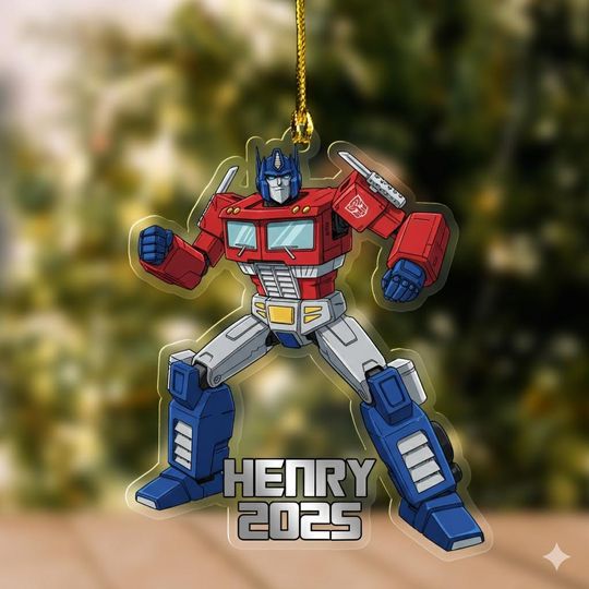 Custom Transformers Optimus Christmas 2D Flat ornament, Personalized Kids Acrylic ornaments