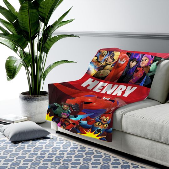 Big Hero 6 Cartoon Blanket Custom Name, Personalized Blanket