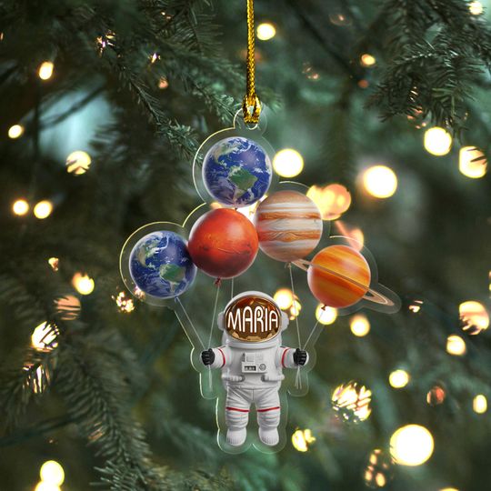 Personalized Astronaut Christmas Acrylic Ornament: Space Rocket