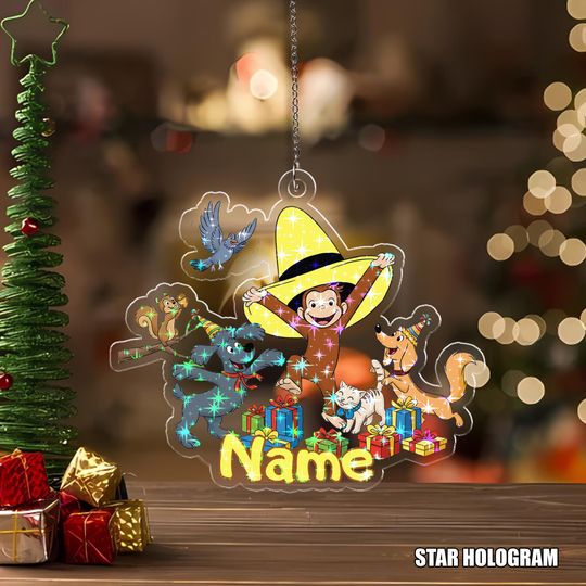 Curious George Christmas Acrylic Ornament Hologram
