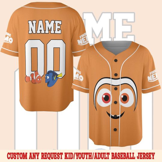 Finding Nemo Baseball Jersey, Personalized Number Name Jersey