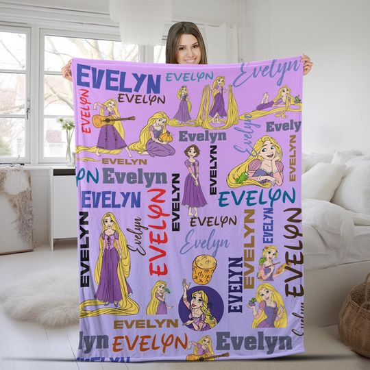 Personalized Tangled Rapunzel Blanket, Watercolor Disney Princess Blanket