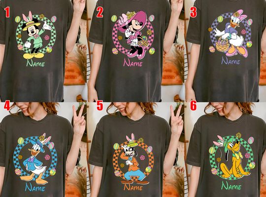 Personalized Multi Characters Checkered Mickey & Friends Disney Easter Shirts