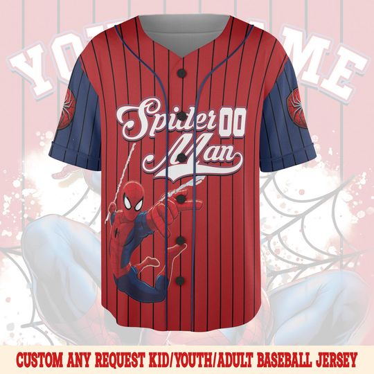 Custom Spiderman Baseball Jersey, Personalized Superhero Jersey