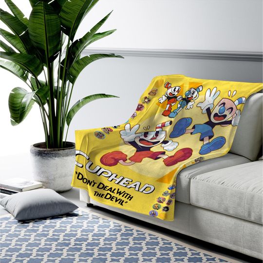 Personalized Cuphead Blanket, Custom Name Blanket, Cuphead Christmas Blanket