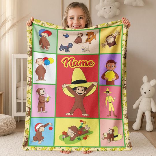 Personalized Curious George Blanket, Curious George Blanket, Custom Name Blanket