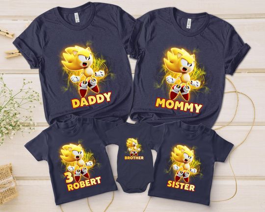 Super Sonic The Hedgehog Birthday T-Shirt, Custom Personalized Boy Girl Cartoon Birthday Shirt,Toddler Birthday Gift For Son Daughter