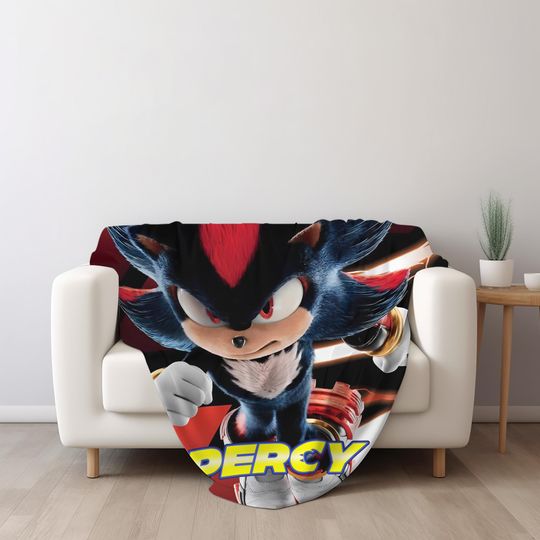 Custom Sonic Shadow Blanket, Personalized Cartoon Hedgehog Minky Sherpa Blanket