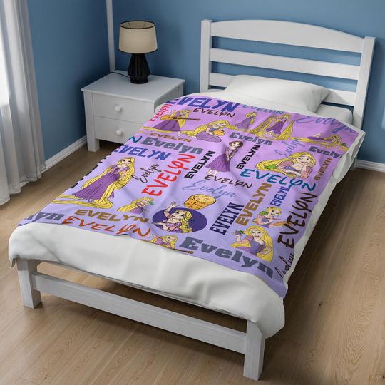 Personalized Tangled Rapunzel Blanket, Watercolor Disney Princess Blanket