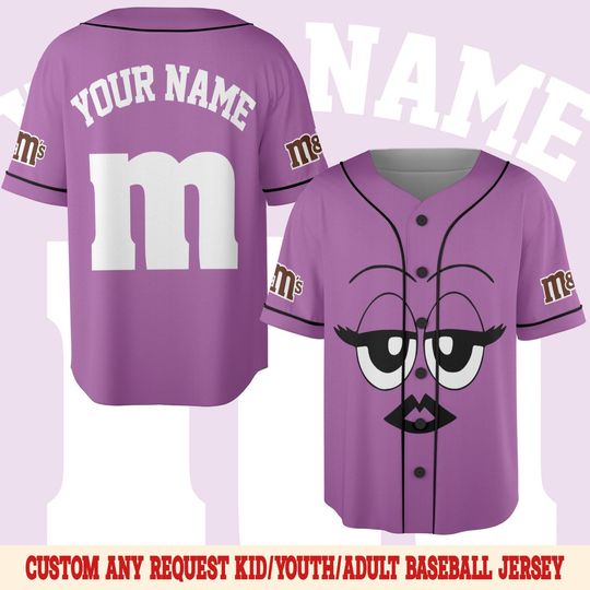 personalized m m candy halloween baseball jersey, m and m birthday baseball jersey
