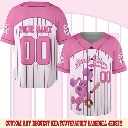 Personalized Blue Clues Magenta Baseball Jersey/Pink Dog Magenta Birthday Girl Jersey