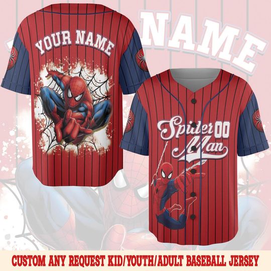 Custom Spiderman Baseball Jersey, Personalized Superhero Jersey