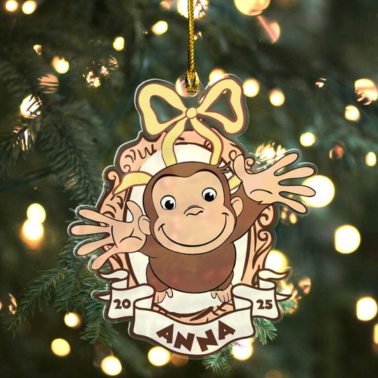 Custom Curious George Acrylic Ornament, Custom Name and Year, Customized Curious George