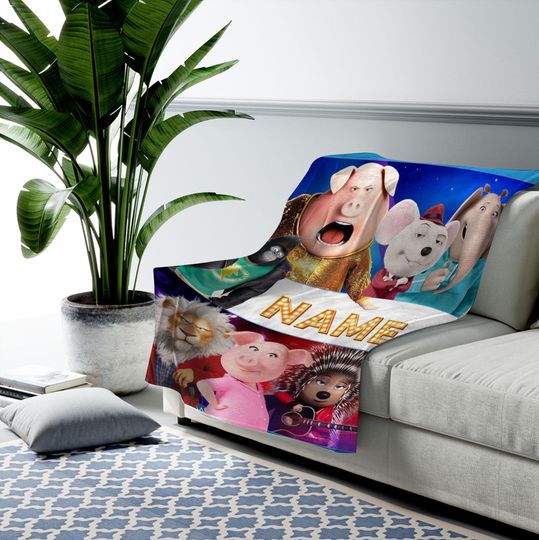 Personalize Sing Pig Blanket, Sing 2 Movie Cartoon Blanket, Birthday Sing Pig Name Blanket