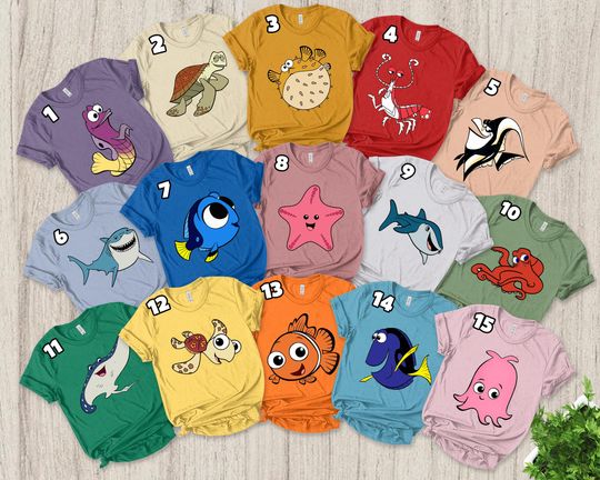 Customized character Finding Nemo Disney matching family T-Shirt, Personalized character matching Group Shirts