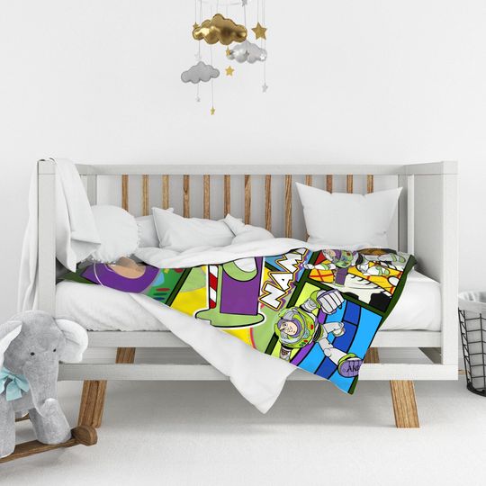 Personalized Buzz Lightyear Blanket, Custom Name Animated Character Plush Fleece Blanket