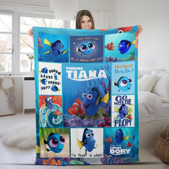 Funny Finding Dory Custom Blanket, Personalized Finding Nemo Blanket, Dory Nemo Blanket, Mink Sherpa Blanket, Nemo Dory Cartoon