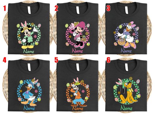 Personalized Multi Characters Checkered Mickey & Friends Disney Easter Shirts