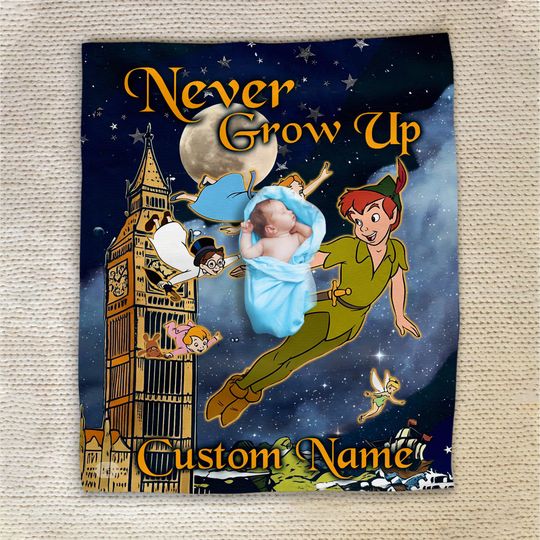Personalized Watercolor Disney Peter Pan Blanket, Peter Pan Wendy Tinker Bell