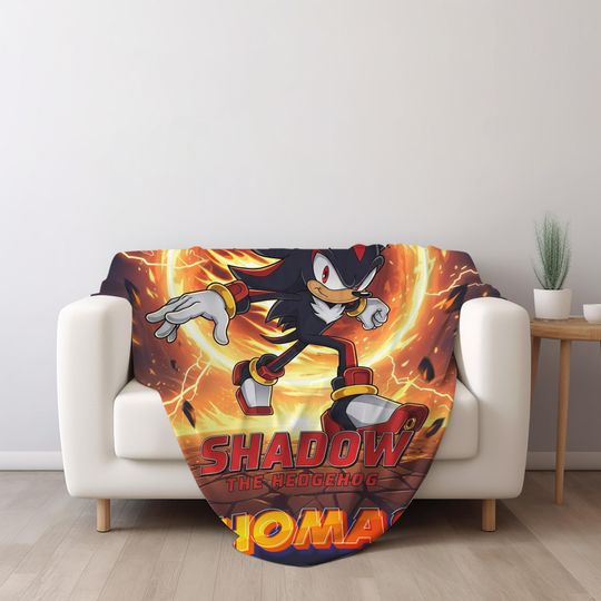 Custom Shadow The Hedgehog Blanket, Personalized Cartoon Hedgehog Minky Sherpa Blanket