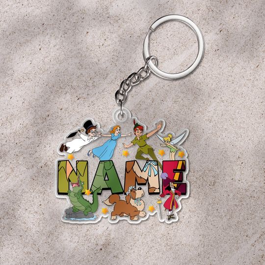 Custom Name Peter Pan Tinker Bell Hook Birthday Keychain