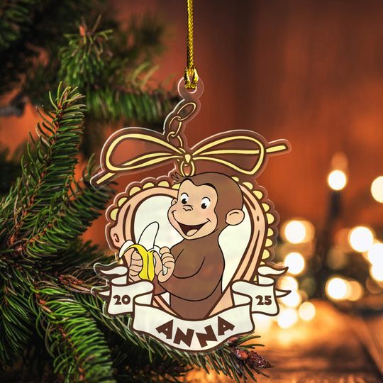 Custom Curious George Acrylic Ornament, Custom Name and Year, Customized Curious George
