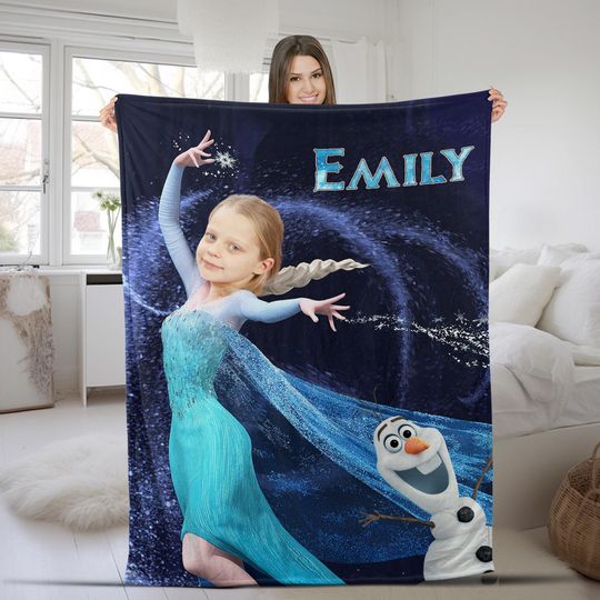 Personalized Disney Princess Blanket, Face Photo Name Girl Blanket