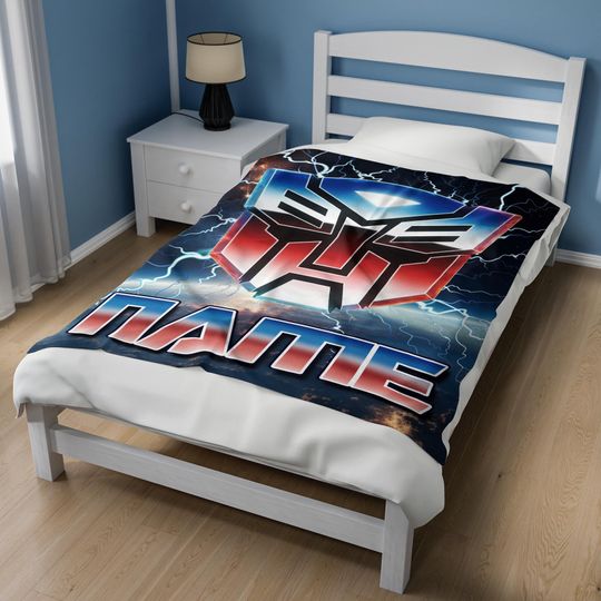 Custom Transformer Blanket, Personalized Robot Blankets, Boy Bed Room Blanket