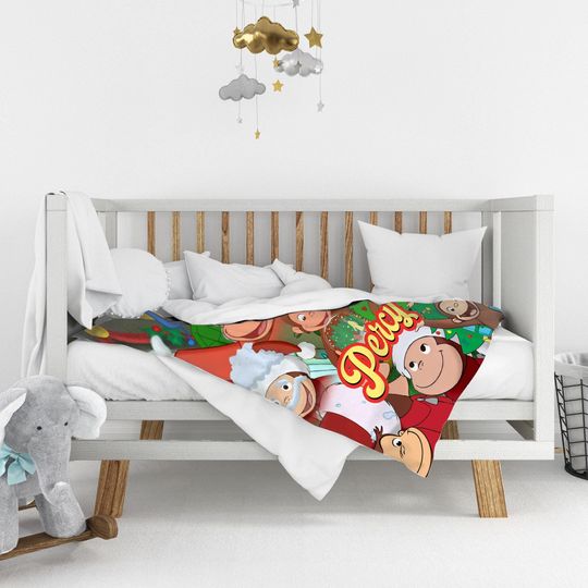 Personalized Curious George Christmas Blanket, Curious George Christmas Blanket