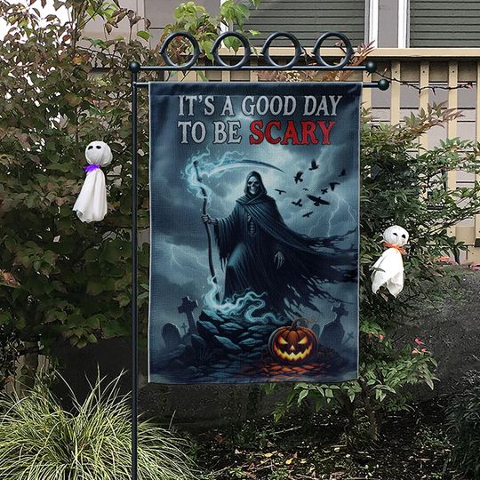 Grim Reaper Halloween Garden Flag: Spooky Gothic Fall Decor