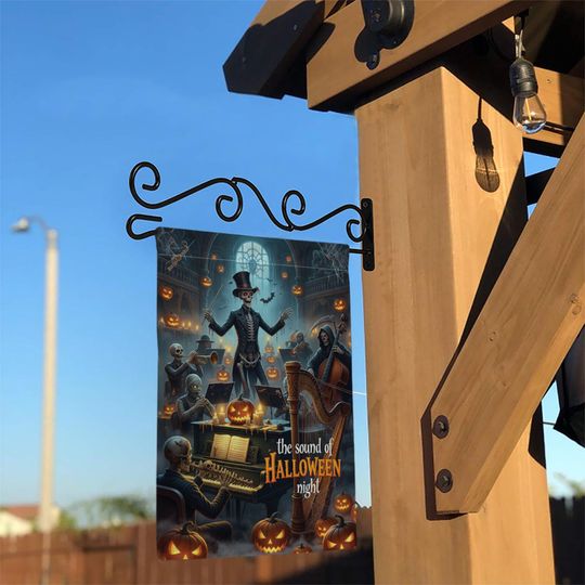 Skeleton Orchestra Halloween Garden Flag. Haunted Concert Yard Decor