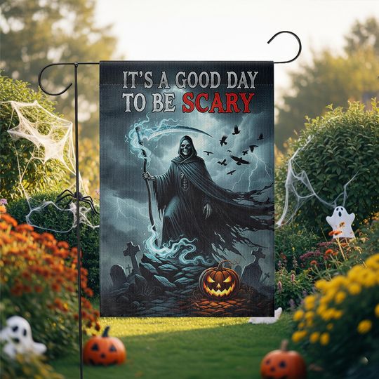 Grim Reaper Halloween Garden Flag: Spooky Gothic Fall Decor