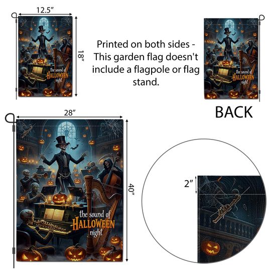 Skeleton Orchestra Halloween Garden Flag. Haunted Concert Yard Decor