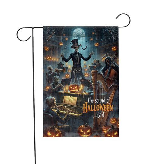 Skeleton Orchestra Halloween Garden Flag. Haunted Concert Yard Decor
