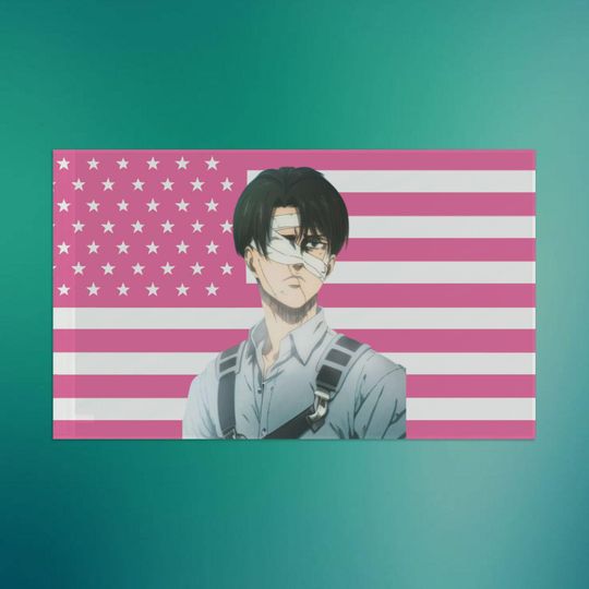 Levi Ackerman Pink Flag, Anime Wall Decor