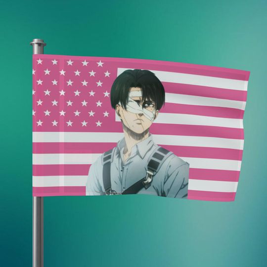 Levi Ackerman Pink Flag, Anime Wall Decor
