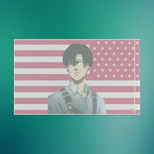 Levi Ackerman Pink Flag, Anime Wall Decor