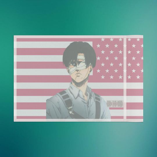 Levi Ackerman Pink Flag, Anime Wall Decor