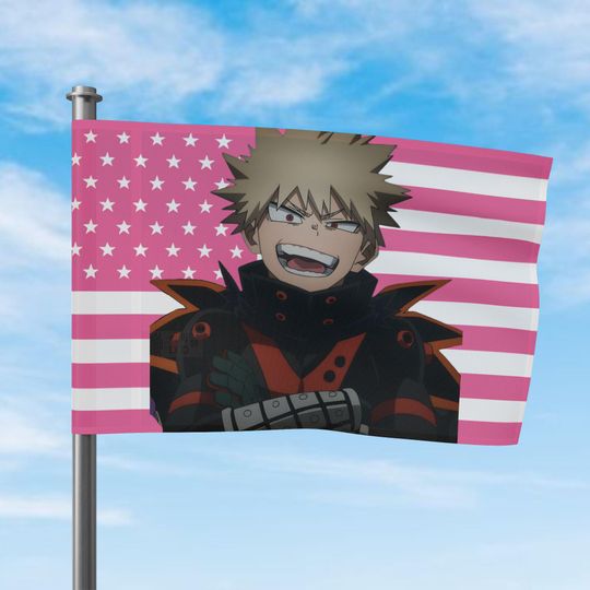 Katsuki Bakugo Pink Flag, Hero Anime Anime Decor