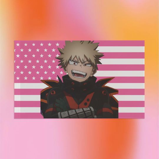 Katsuki Bakugo Pink Flag, Hero Anime Anime Decor