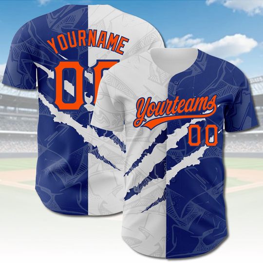 Custom Split Color Baseball Jersey with Personalizable Graffiti Design