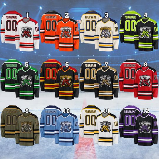 Custom Men's Hockey Jersey with Team Logo, Personalized Name and Number, Ice Hockey Uniform for Men, Women, Youth