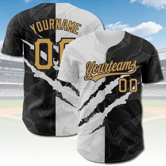 Custom Split Color Baseball Jersey with Personalizable Graffiti Design