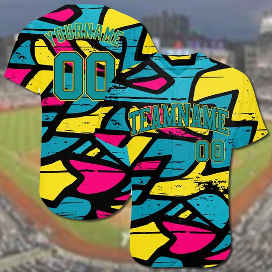 Customizable Baseball Jersey with Graffiti Galaxy Art and Personalized Team Shirt