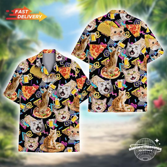 Cat Beer Pizza Hawaiian Shirt