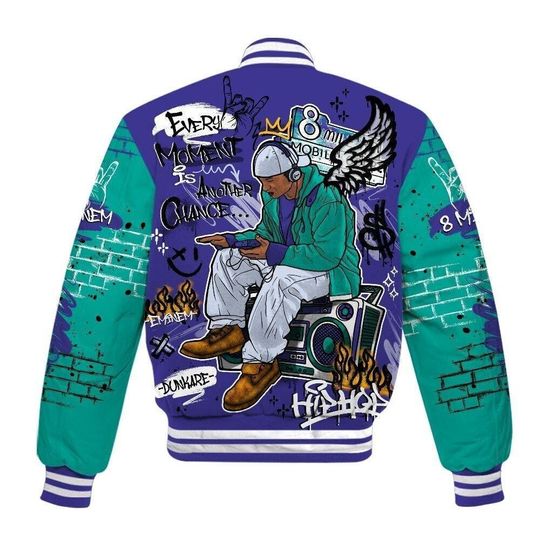Dunkare Retro Grape 5s Baseball Jacket - 8Mile Movie Graffiti All Over Print