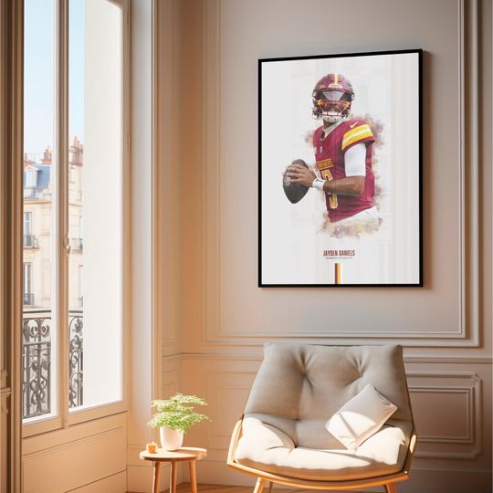 Jayden Daniels Washington Commanders Vertical Football Poster Wall Art