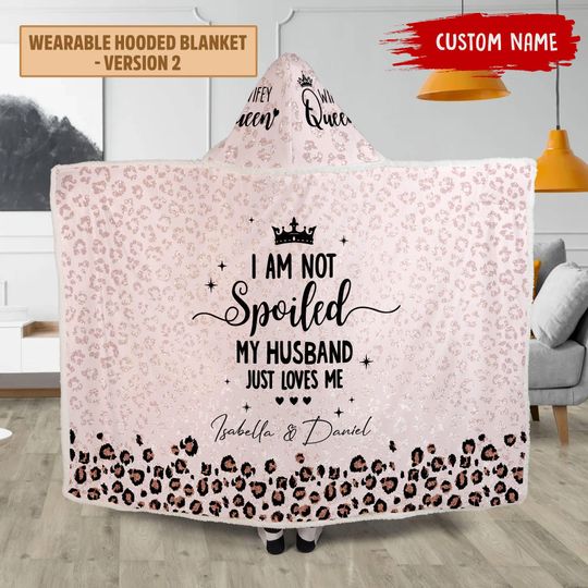 Personalized Glitter Leopard I Am Loved By My Husband Blanket, Custom Pink Cheetah Blanket