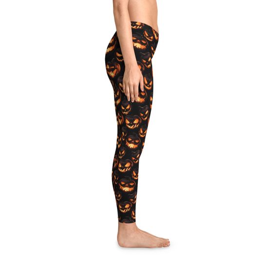 Stretchy Leggings (AOP), Pumpkin, Jack-o-Lantern, Colorful, Dark, Gothic